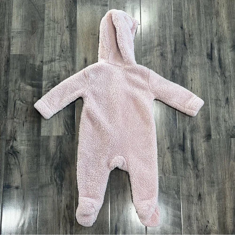 Old Navy Fleece Snowsuit Bunting Baby Girl's Size 6-12 Months Pink Hooded Ears
